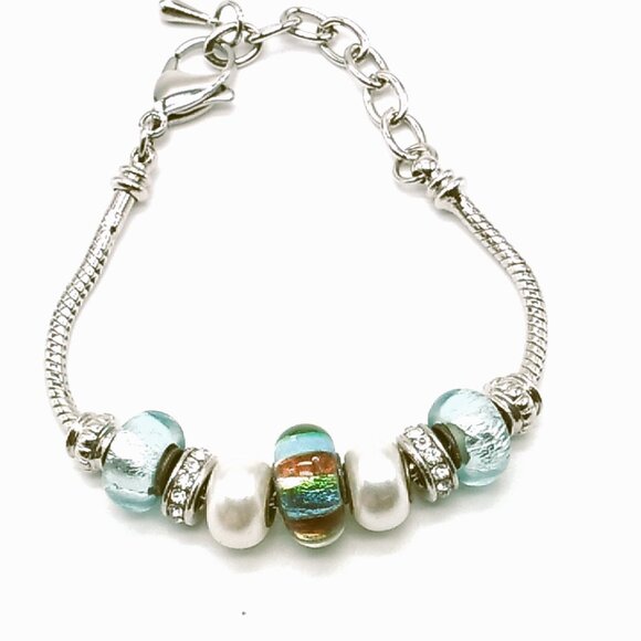 Beaded Charm Bracelet on Silver-tone Snake Chain - Picture 14 of 14